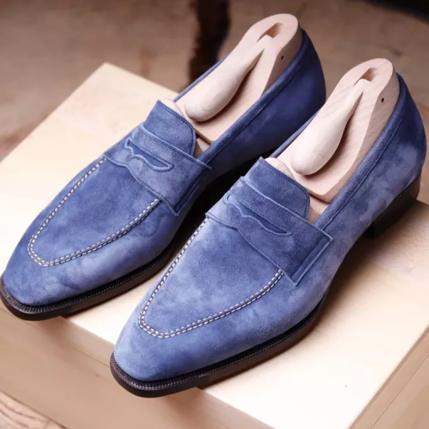 Men's blue suede slip-on shoes