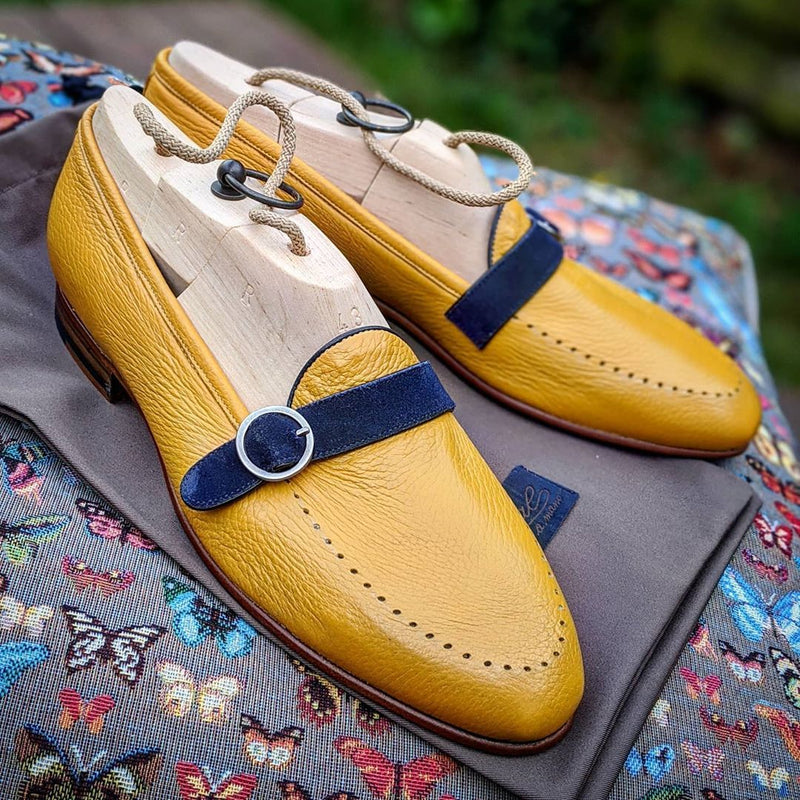 Yellow Comfortable Handmade Belt Design Men Loafers