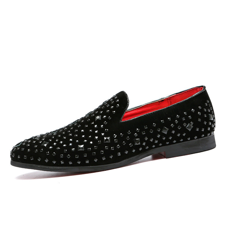 Rhinestone Black Suede Slip On Shoes