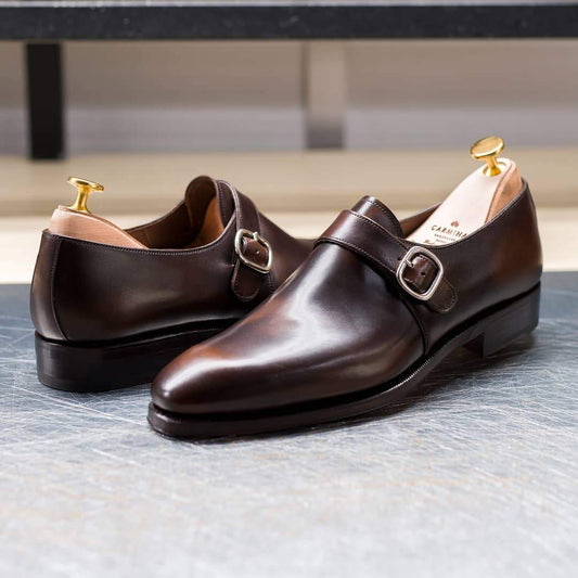 Classic brown handmade one-leather men's monk shoes