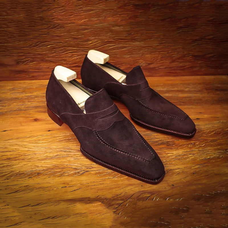 Brown Suede Square Toe Loafers