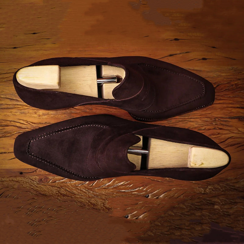 Brown Suede Square Toe Loafers