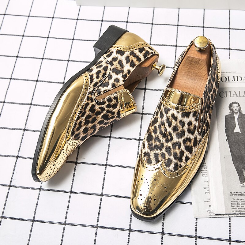 Leopard Fashion Men Shoes Brogue Loafers Youth Trend Shoes