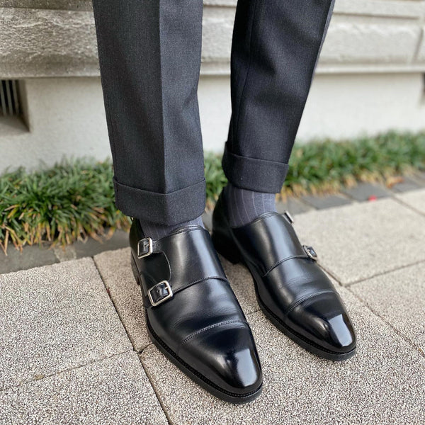 Black Elegant Men's Business Double Buckle Leather Shoes Slip-on shoes