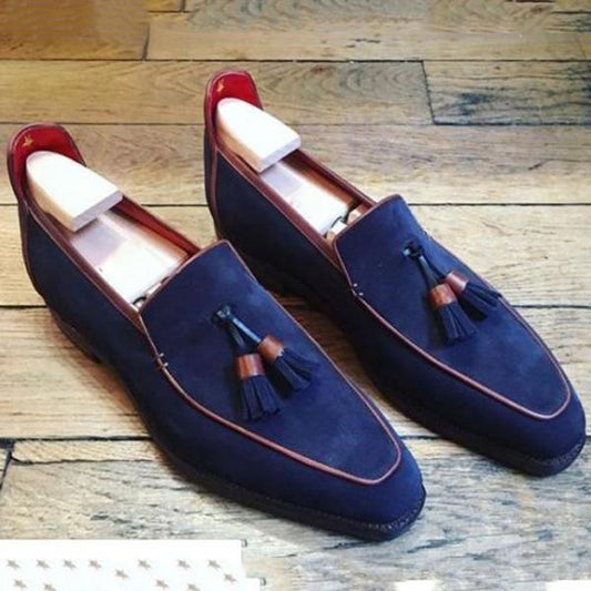 Blue tassel loafers