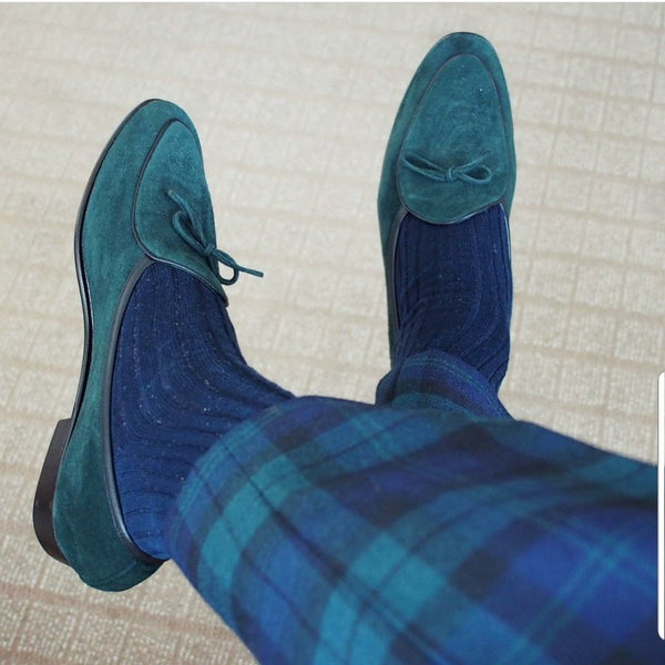 Blue-green classic suede loafers