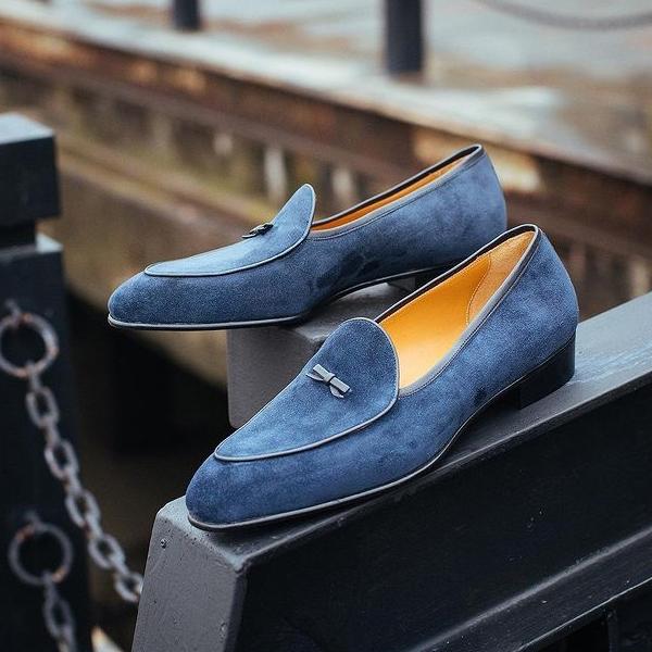 Light blue casual suede loafers