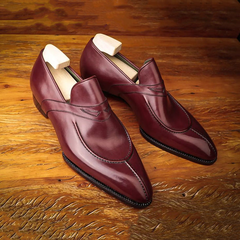 Brown Shiny Round Toe Slip-On Loafers