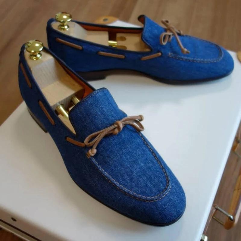 Classic blue men's casual gentleman loafers leather shoes