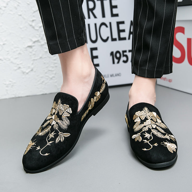 leather shoes hand embroidered fashion shoes