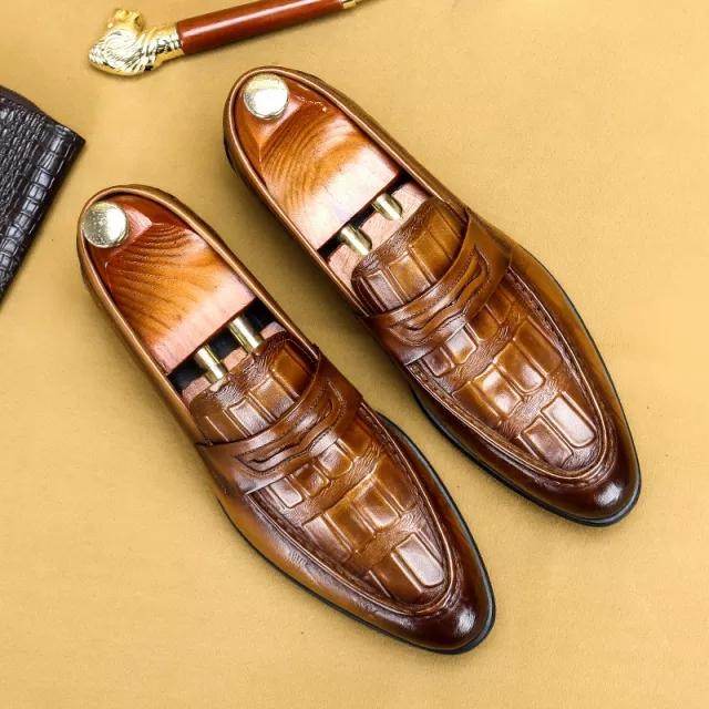 Men's patterned bean shoes pedal casual shoes leather business dress pointy loafers