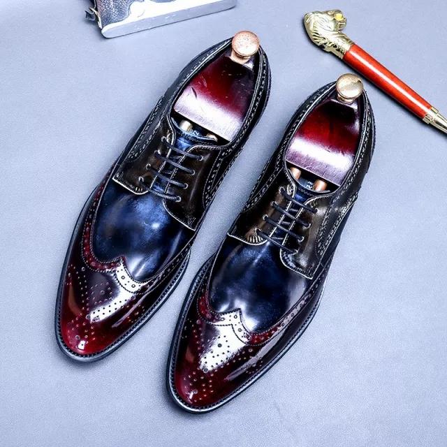 Men's business British leisure glossy patent leather retro rubbing trend pointed leather shoes