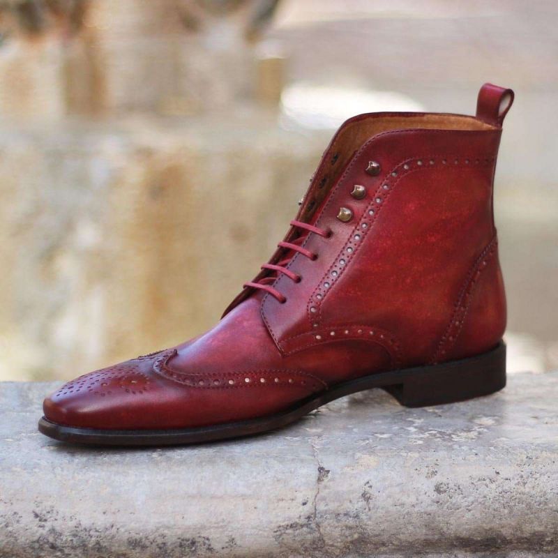 New Men_s Fashion Pu Pibrock Carved Boots