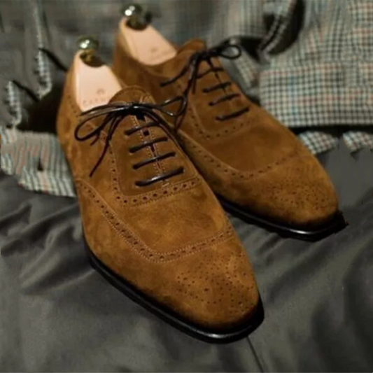 Lace-up brown suede low-heel business dress shoes