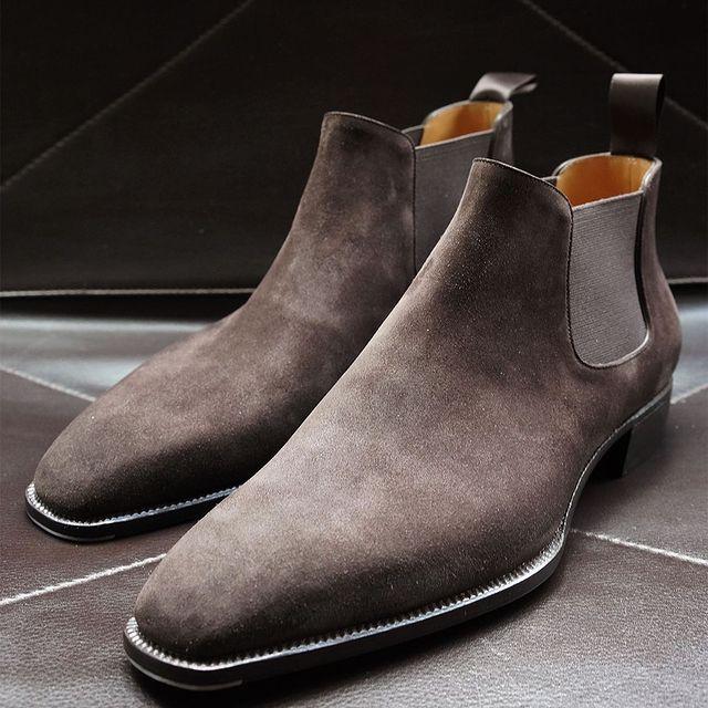 Grey handmade men's suede Chelsea boots
