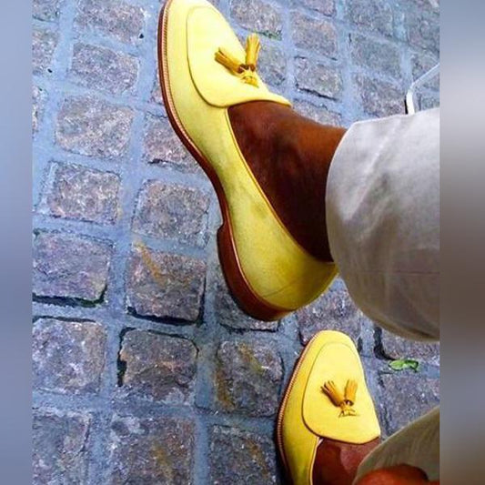 Yellow Suede Tassel Slip-on Loafers shoes