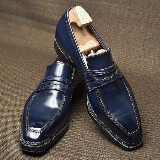 Men's dark blue classic mask loafers leather shoes