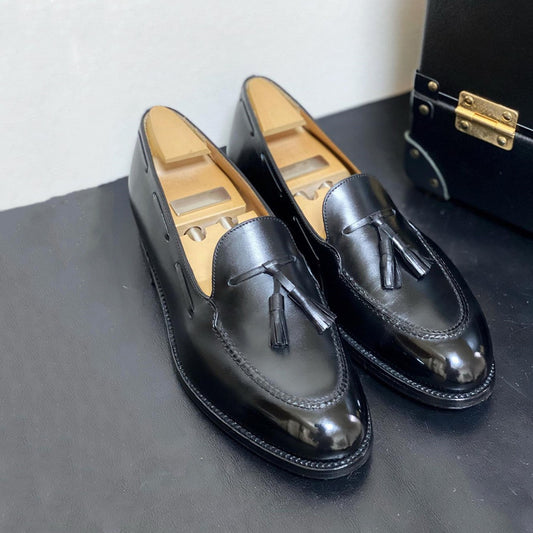Black Leather Fringe Classic Loafers