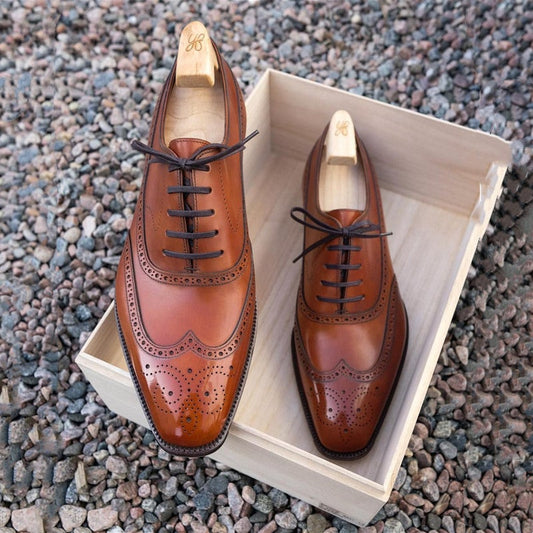 Brown brogue all-match fashion leather shoes