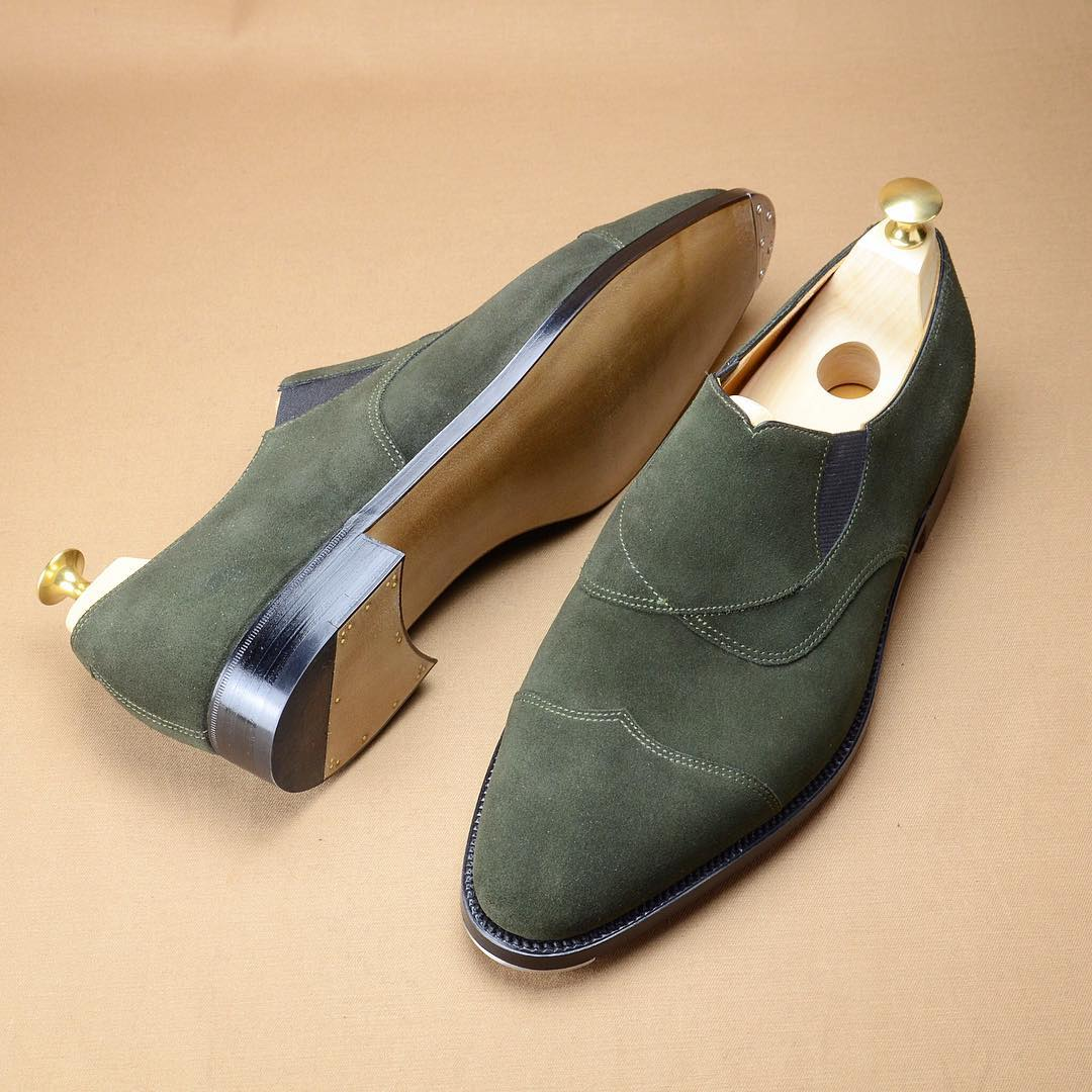 Green Suede Handmade Men's Loafers