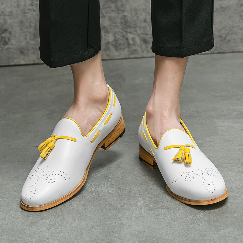 Pointed Toe White Tassel Loafer Slip On Shoes