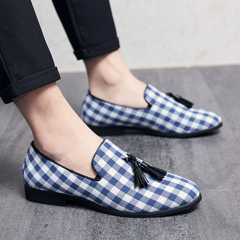 Blue Tassel Men Slip On Shoes