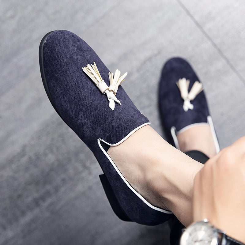 Blue Tassel Men Slip On Shoes