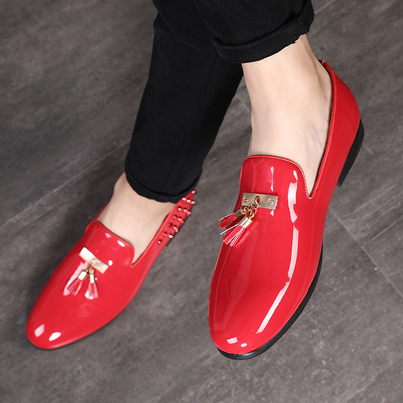 Patent Leather Pointed Toe Red Blue Black Slip On Shoes