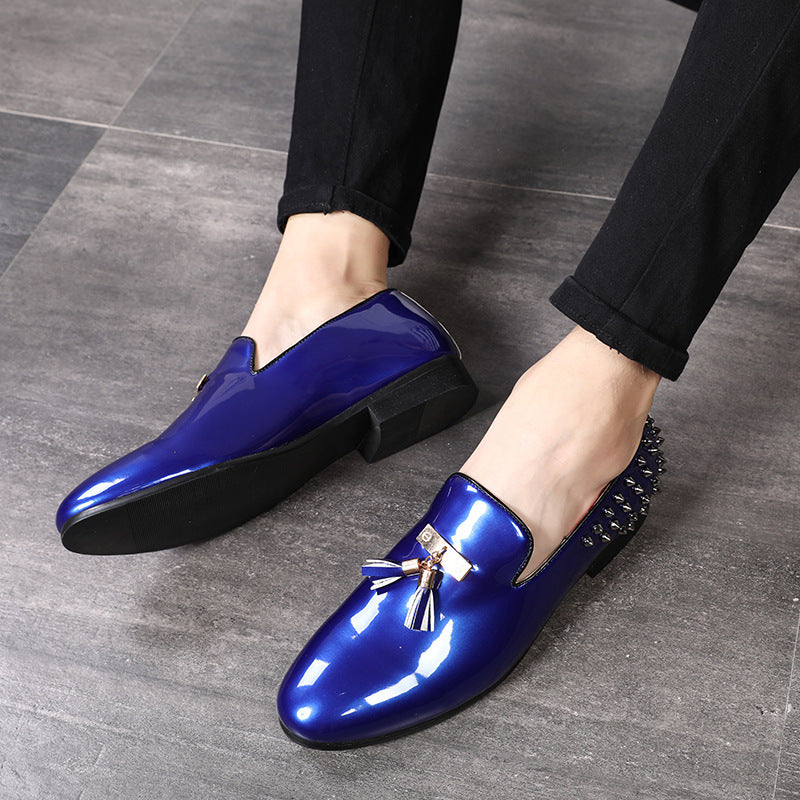 Patent Leather Pointed Toe Red Blue Black Slip On Shoes