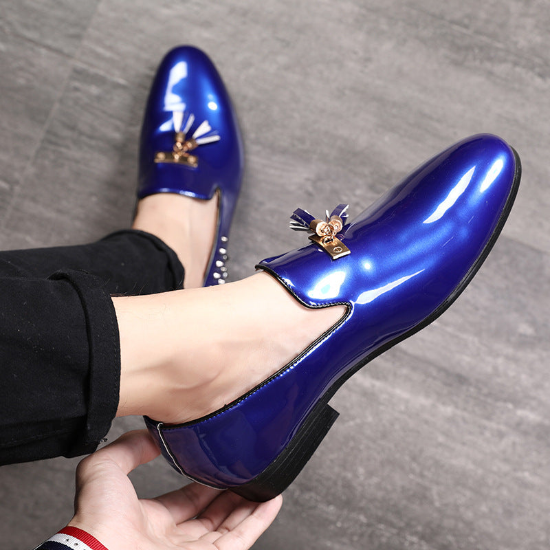 Patent Leather Pointed Toe Red Blue Black Slip On Shoes