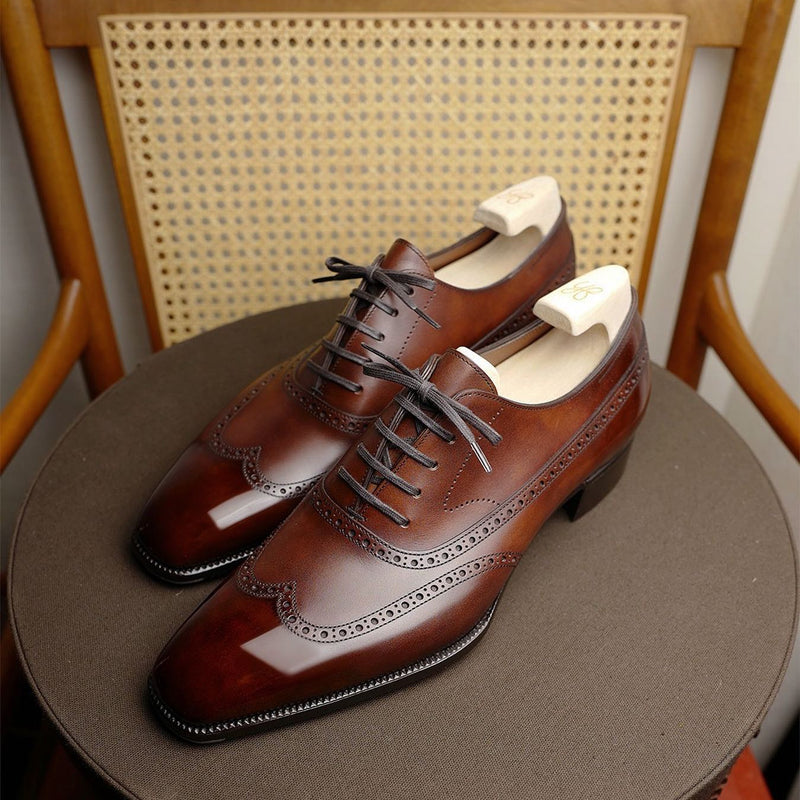 Brown Pointed Toe Brogue Handmade Business Classic Leather Shoes