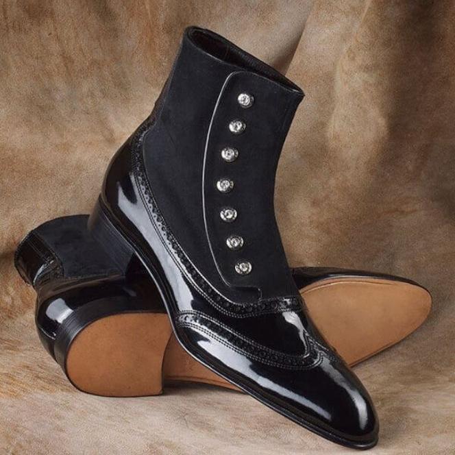 Men's leather velvet stitching buttoned boots