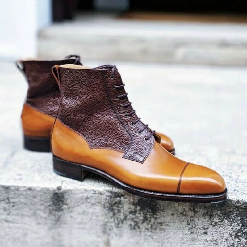 Men PU Leather Color Matching Brown Ankle Boots