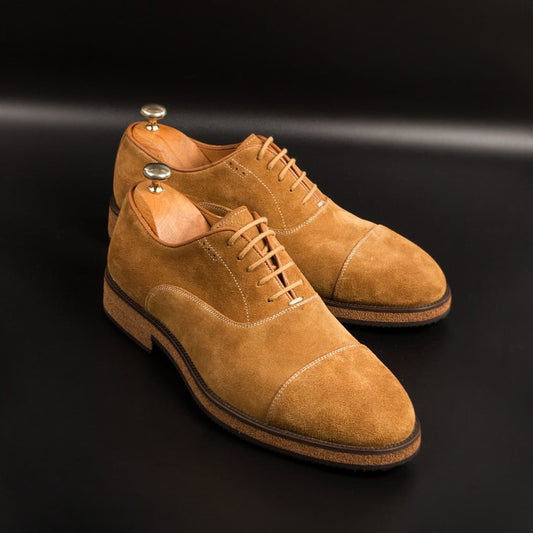 brown suede lace-up derby shoes