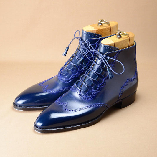 New blue lace-up men's boots