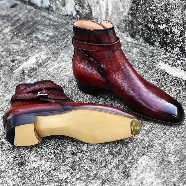 Crimson single buckle leather men's boots