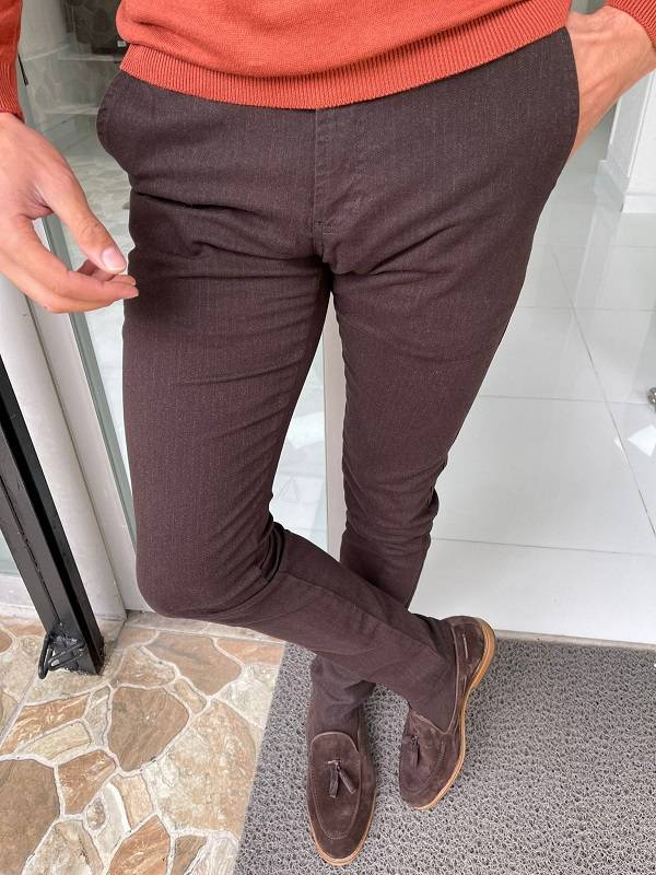 Brown Slim Fit Cotton Lycra Pants