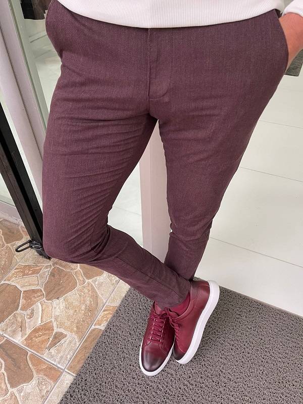 Burgundy Slim Fit Cotton Lycra Pants