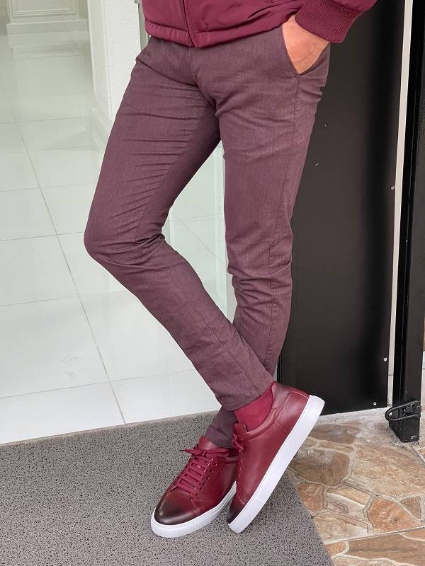 Burgundy Slim Fit Cotton Lycra Pants