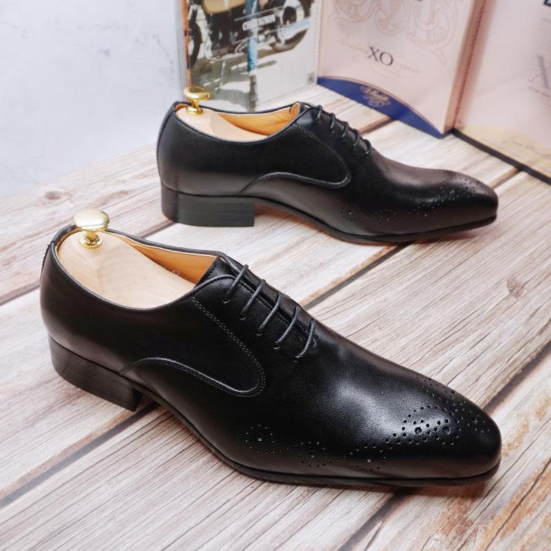Italian Leather Shoes Classic Formal Shoes Brown Black Pointed Toe Lace Up Dress Shoes Office Wedding Oxford Shoes For Men