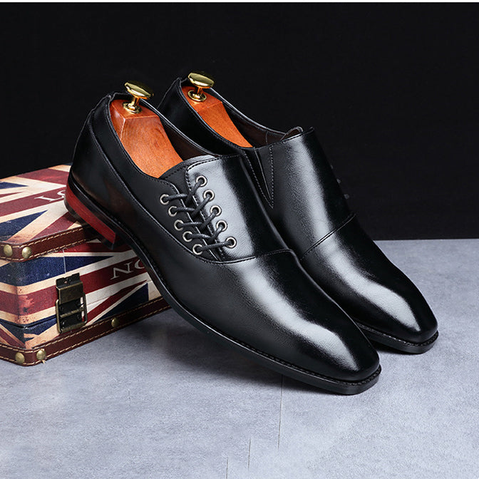 Simple Tri-Color Square Toe Side Lace-Up Slip-On Oxford Shoes