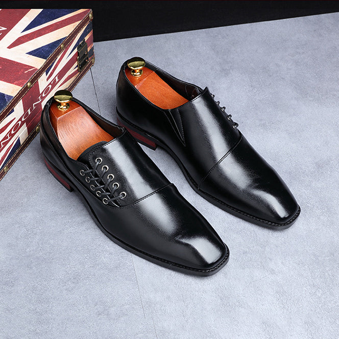 Simple Tri-Color Square Toe Side Lace-Up Slip-On Oxford Shoes