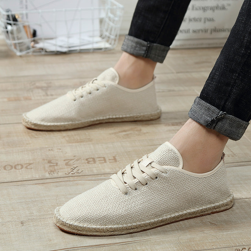 Summer Men Hemp Canvas Shoes Men Non leather Shoes