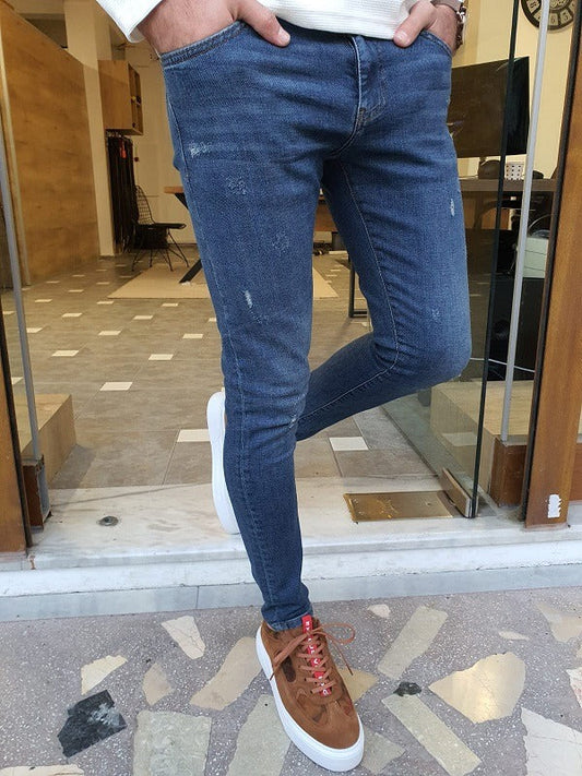 Franklin Blue Slim Fit Ripped Jeans