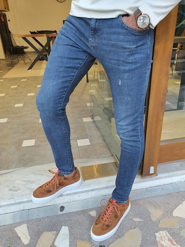 Franklin Blue Slim Fit Ripped Jeans