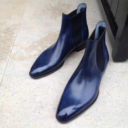 Blue handmade custom Chelsea boots