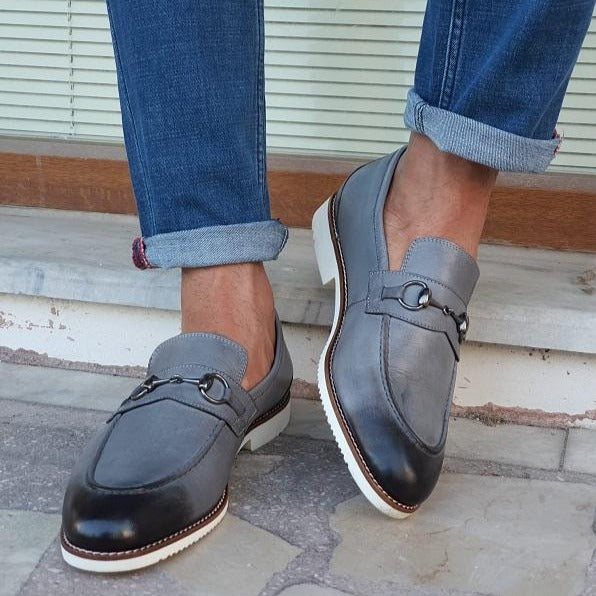 HANDMADE Gray SLIP ON Loafer shoes