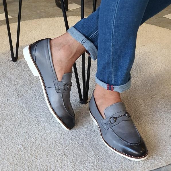 HANDMADE Gray SLIP ON Loafer shoes