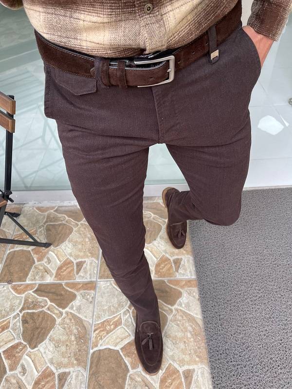 Brown Slim Fit Cotton Lycra Pants