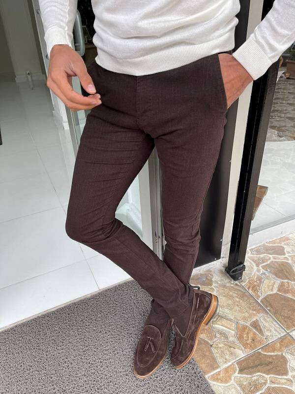 Brown Slim Fit Cotton Lycra Pants